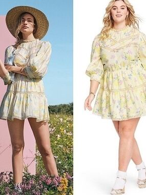 LOVESHACKFANCY TARGET Floral Puff Sleeve Lace Trim Tier Ruffle Mini Dress